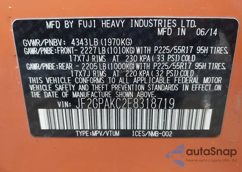 2014 Subaru Xv Crosstrek 2.0I Limited z USA, uszkodzony, nr VIN JF2GPAKC2E8318719